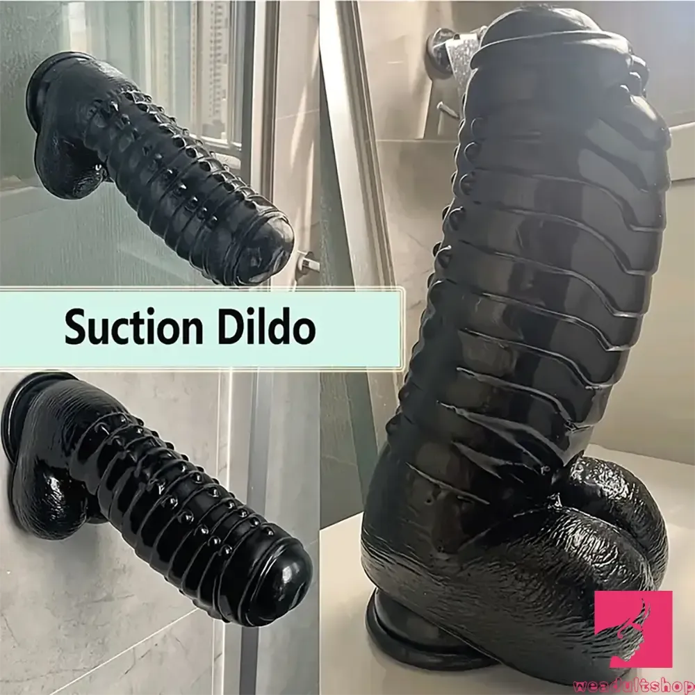 11.8in Realistic Big Black Uncut Spiked Thick Dildo For Female Male Sex
