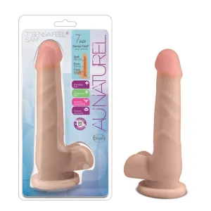 Au Naturel 7 in. Sam Posable Dual Density Dildo with Balls Beige