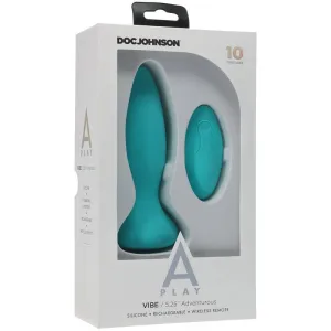 Doc Johnson A-Play Adventurous Vibrating Silicone Teal Anal Plug with Remote