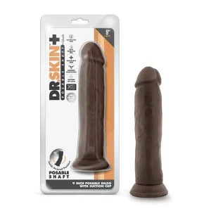 Dr. Skin Plus Thick 9 in. Triple Density Posable Dildo with Suction Cup Brown