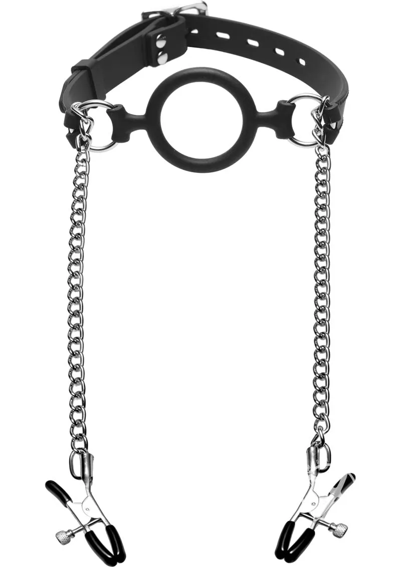 Ms Mutiny Silicone O-gag W/ Nip Clamps