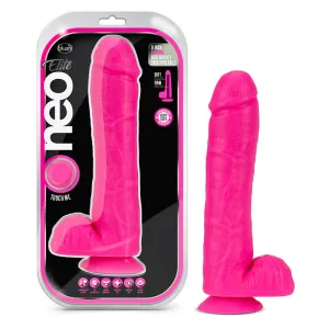 Neo Elite 11 in. Silicone Dual Density Dildo with Balls Neon Pink