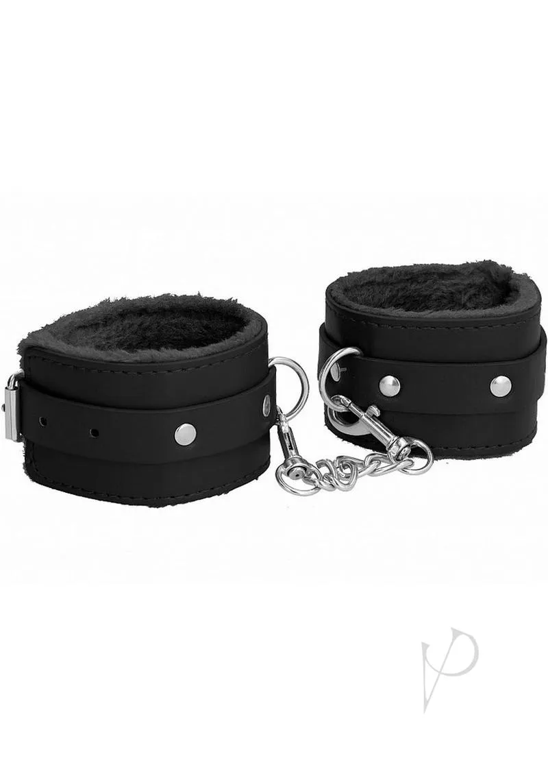Ouch Plush Leather Wrist Cuff Black
