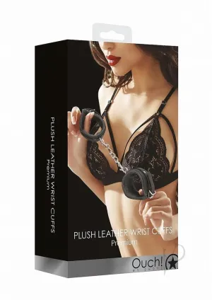 Ouch Plush Leather Wrist Cuff Black