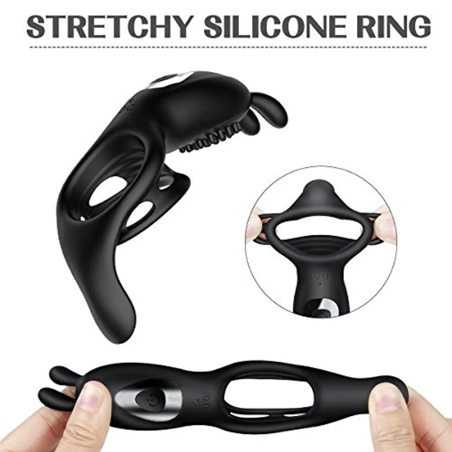 Penis Ring Rabbit Vibrator With Rabbit Ears Hand Held Massager