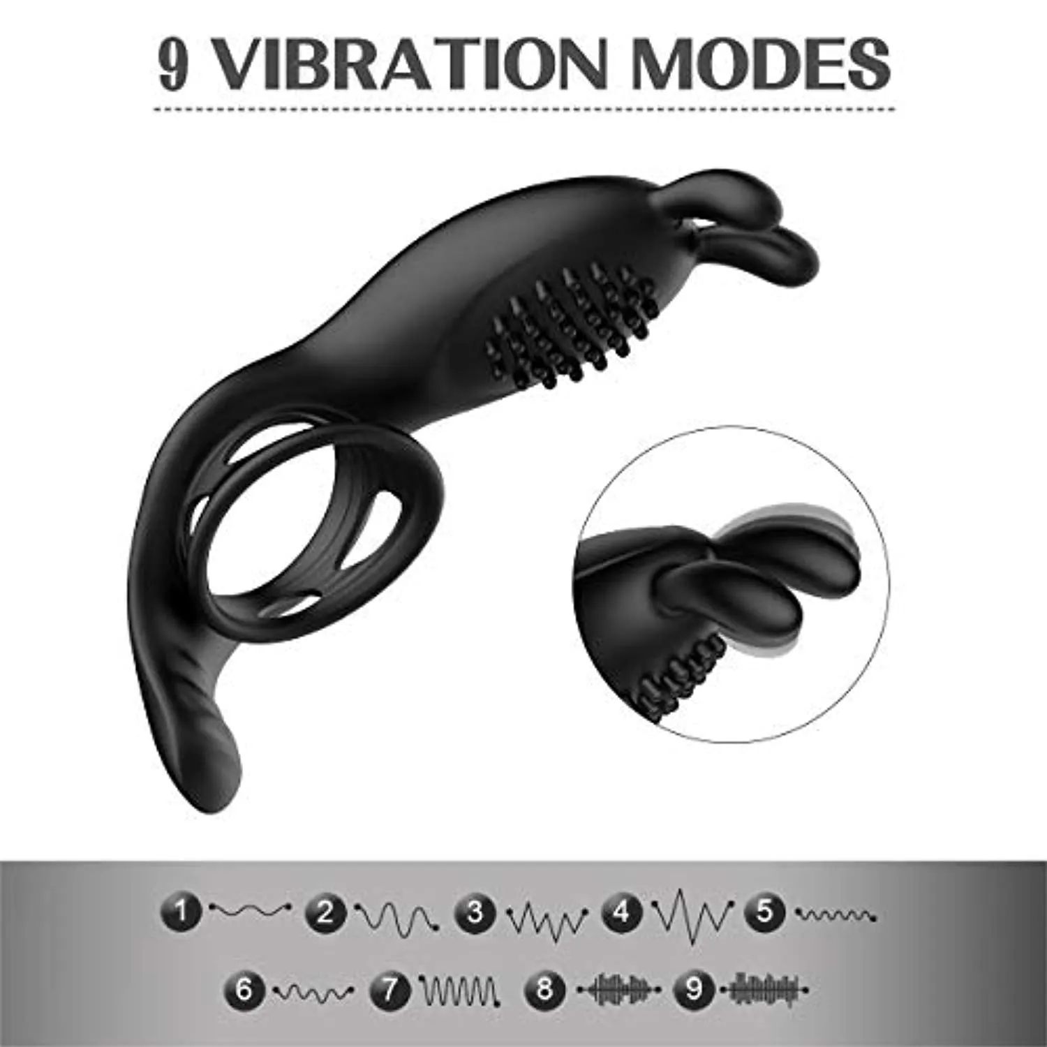 Penis Ring Rabbit Vibrator With Rabbit Ears Hand Held Massager