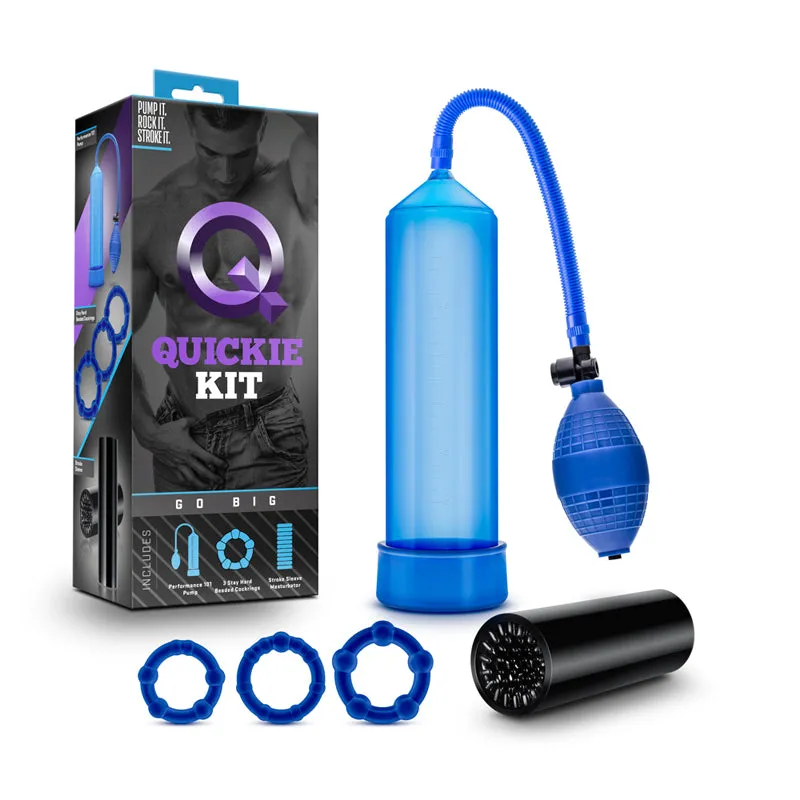 Quickie Kit Go Big Pump. Stroker & 3-Piece Cockring Set Blue
