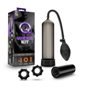 Quickie Kit Thick Cock Pump. Stroker & 2-Piece Cockring Set Black