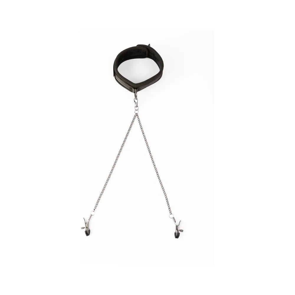 SEI MIO Twin Tweaks Velvet Collar with Nipple Clamps