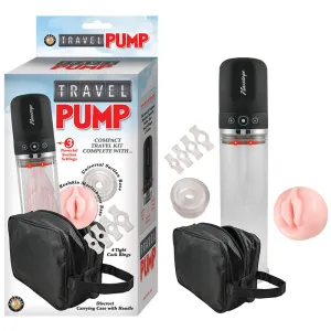 Travel Pump Three Speed Kit With Four Cockrings. Two Sleeves & Carrying Case (Clear)