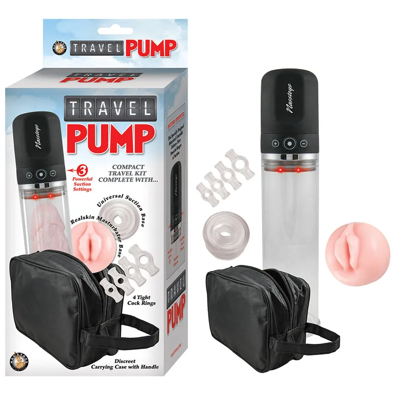 Travel Pump Three Speed Kit With Four Cockrings. Two Sleeves & Carrying Case (Clear)
