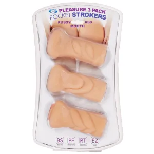 Trio Stroker Pussy Ass Mouth Masturbator Kit - Flesh